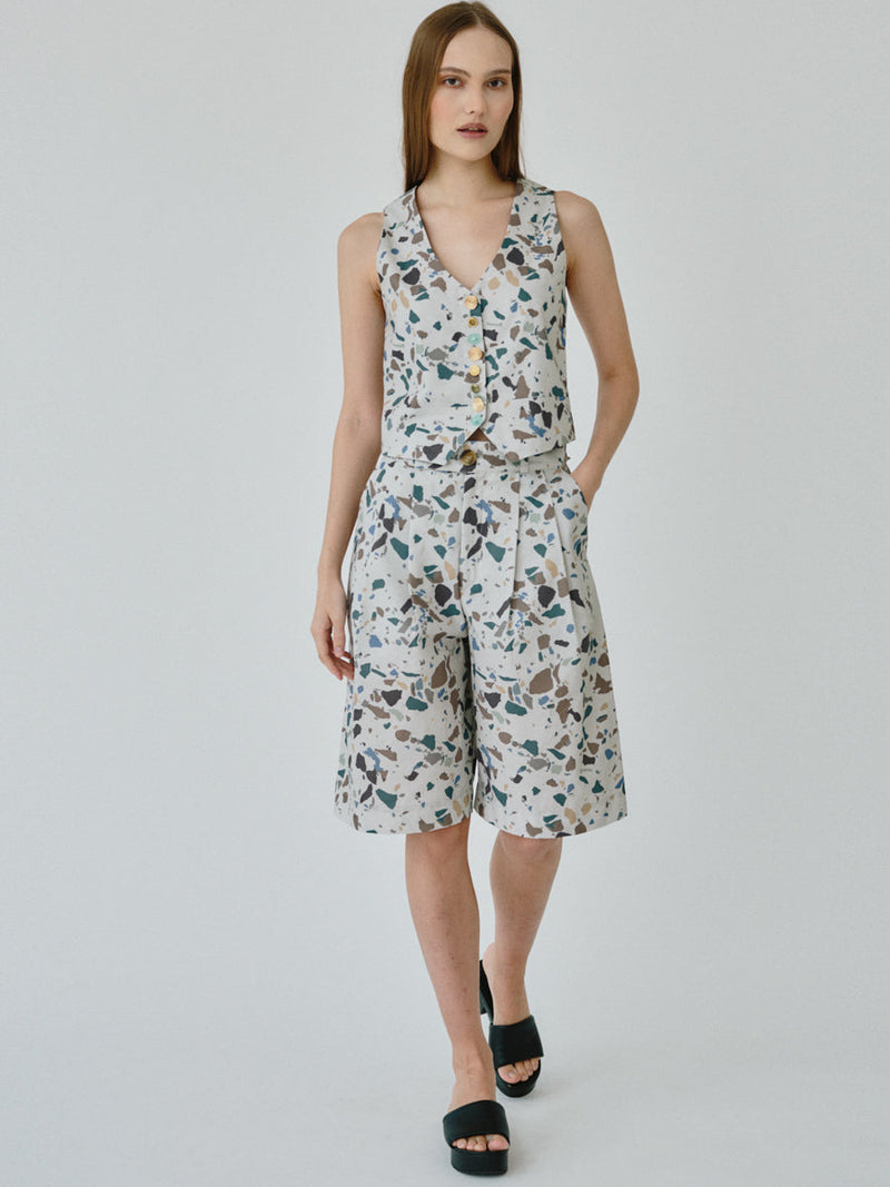 Women's Linen Waistcoat Top in Terrazzo Co-ord Set | Daphne | Fanfare