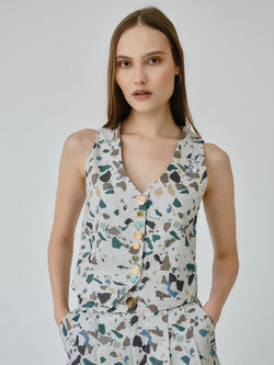 Women's Linen Waistcoat Top in Terrazzo Co-ord Set | Daphne | Fanfare