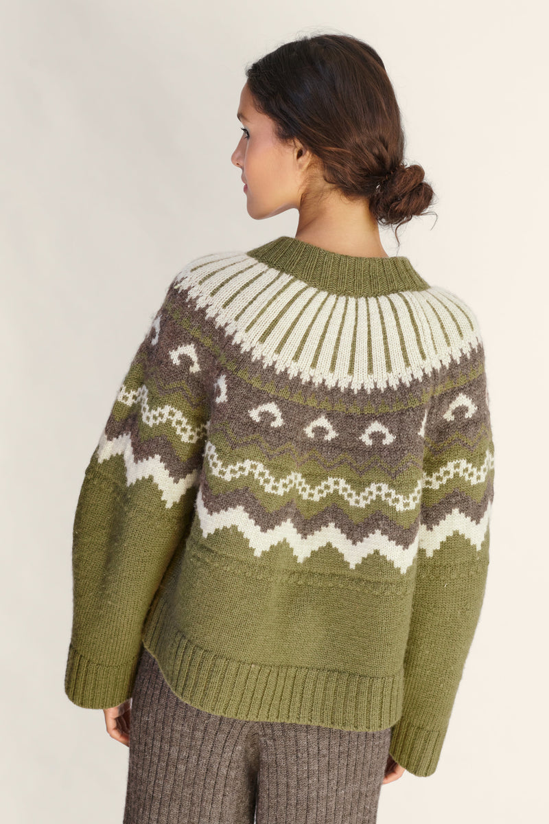 Fleetwood Cardigan in Moss with Ecru & Peat