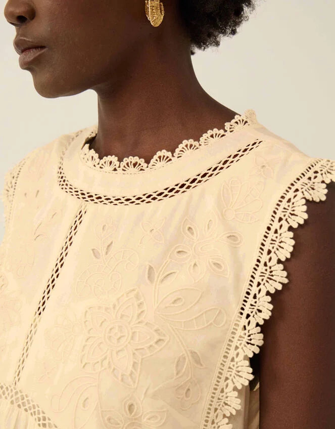 East Winnie Broderie Cotton Dress White