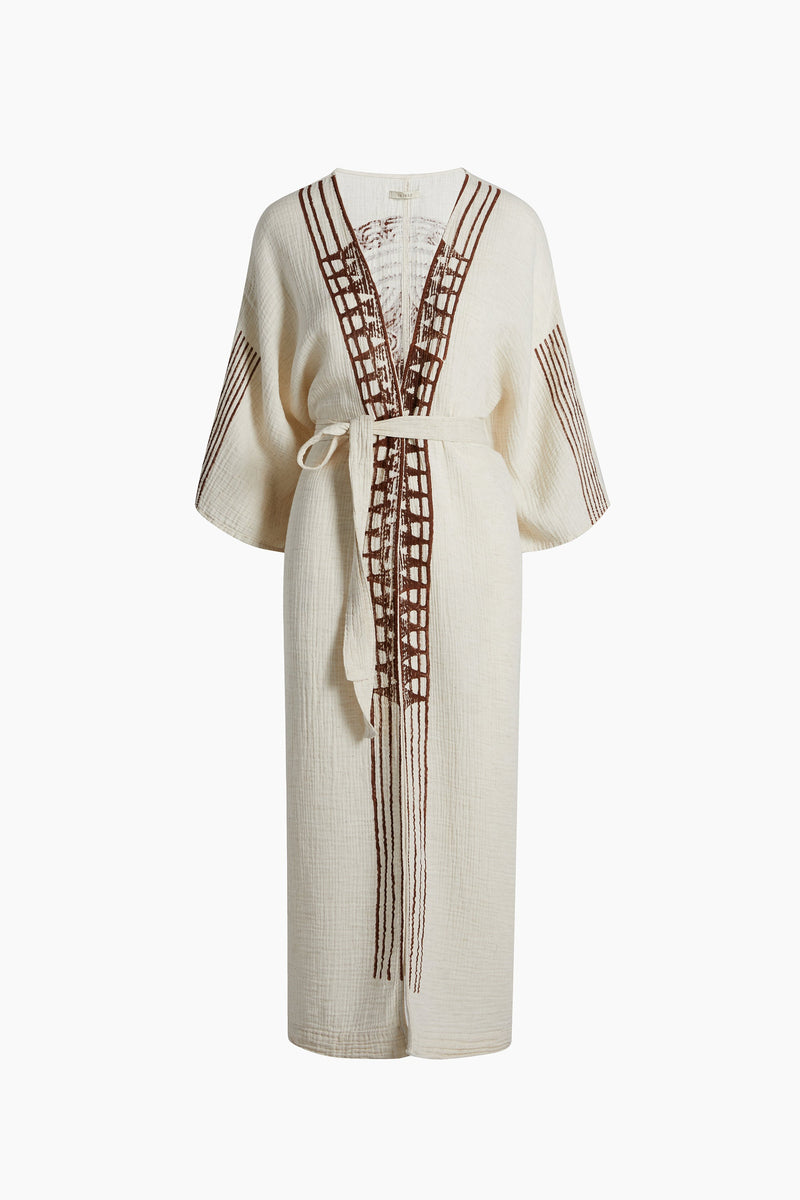 Crinkle Brown Printed Kimono