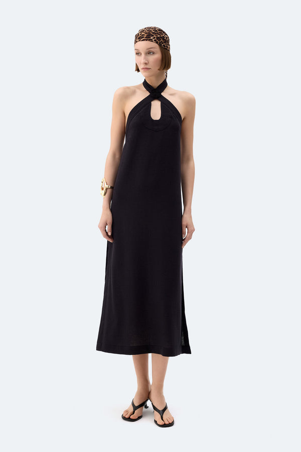 Black Linen Halter Neck Dress