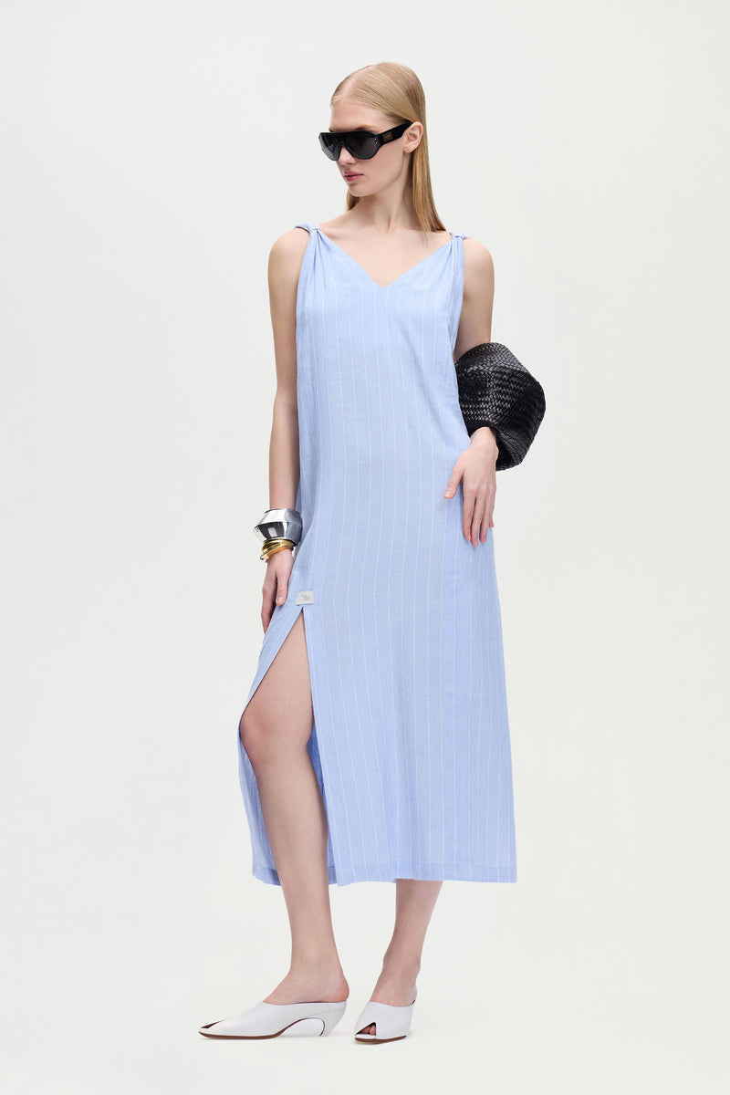 Striped Linen Blend Strappy Dress