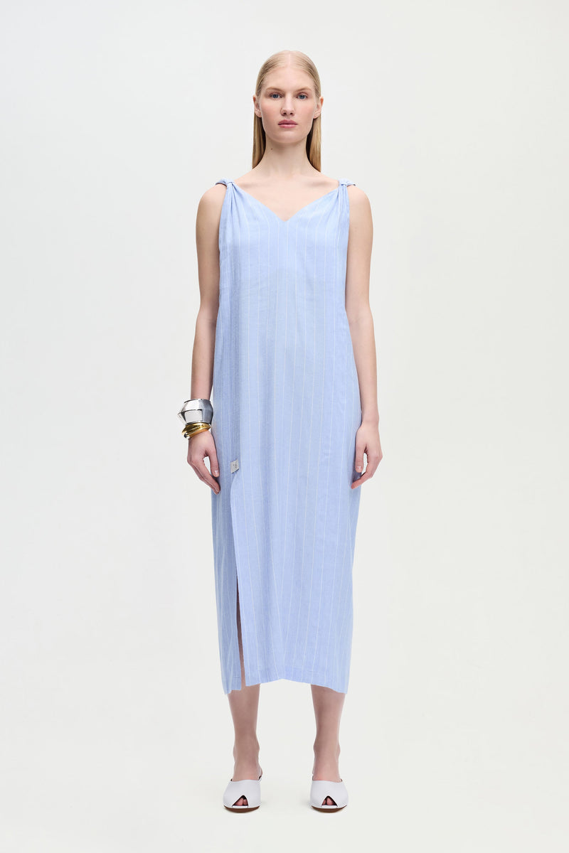 Striped Linen Blend Strappy Dress