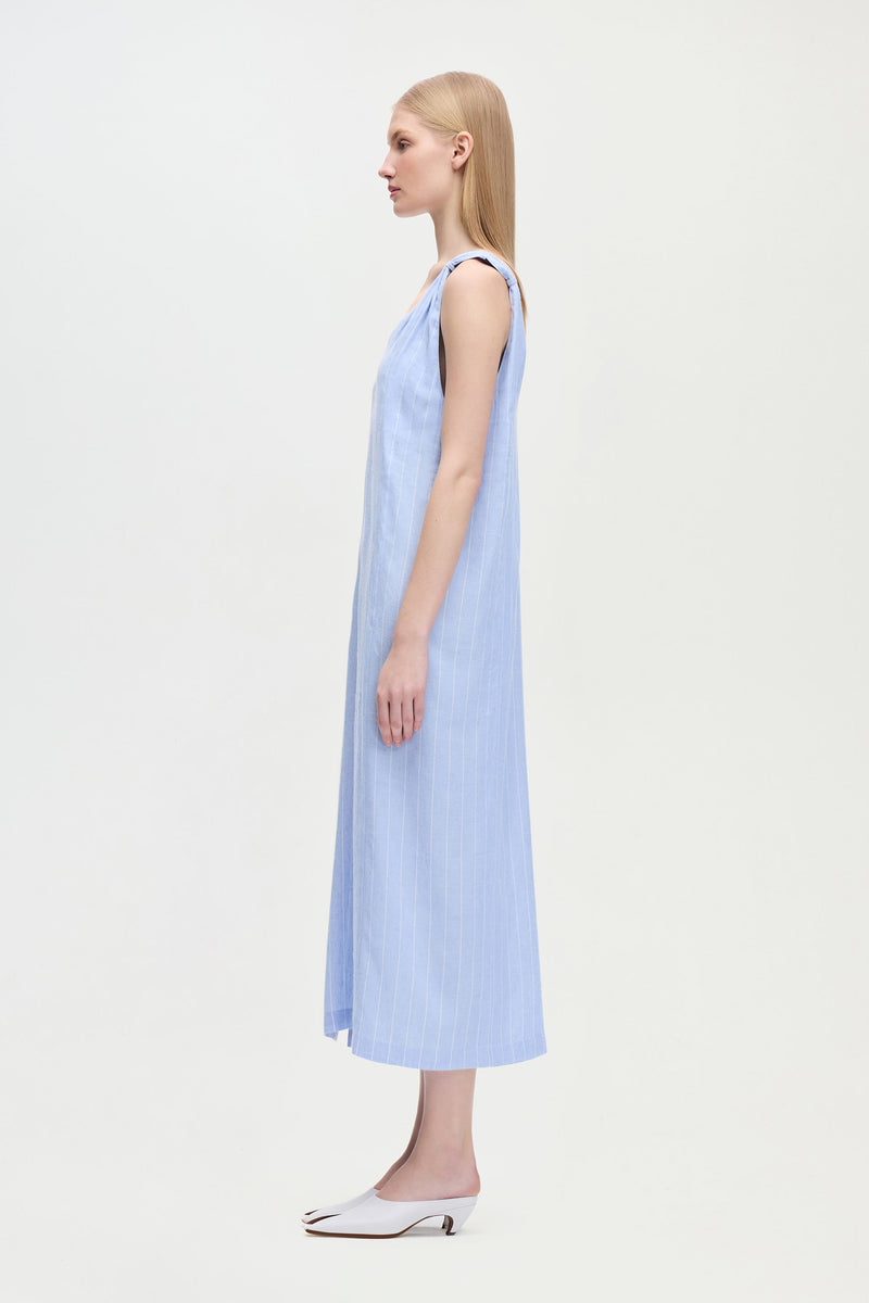 Striped Linen Blend Strappy Dress