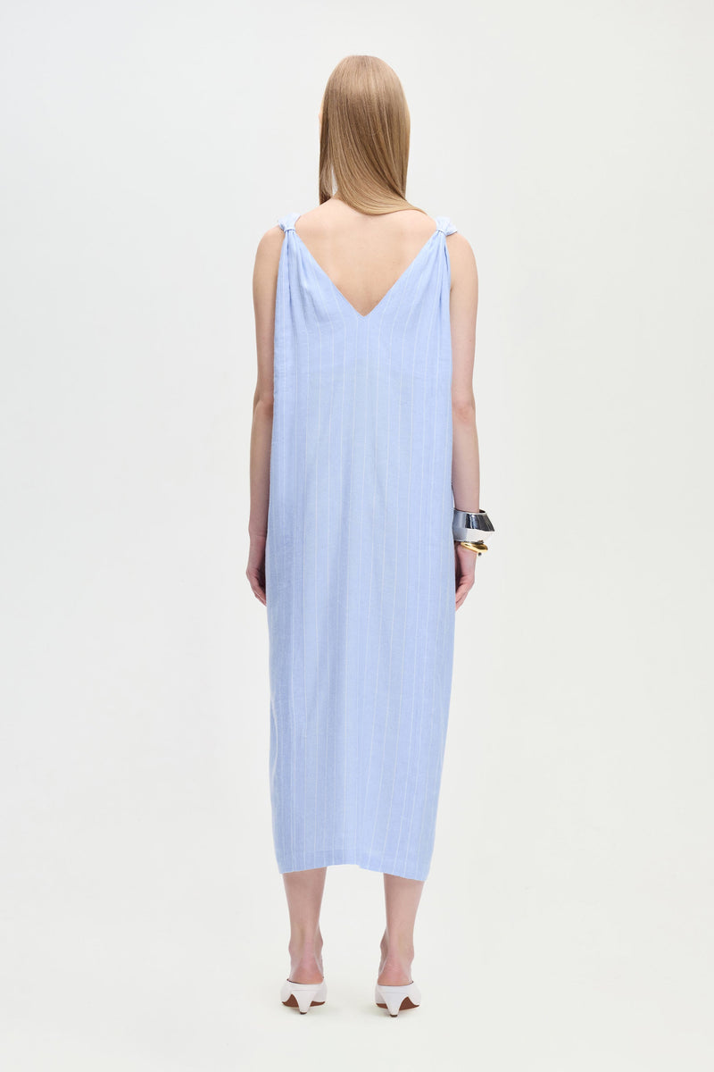 Striped Linen Blend Strappy Dress