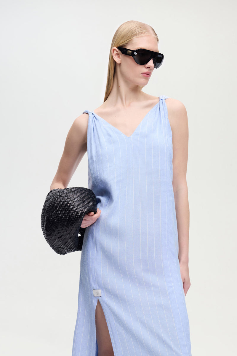 Striped Linen Blend Strappy Dress