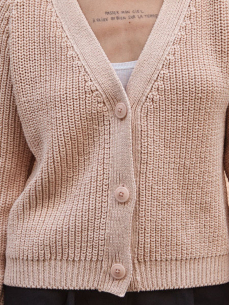 ANNA V-Neck Cardigan in Merino Wool - Powder Pink