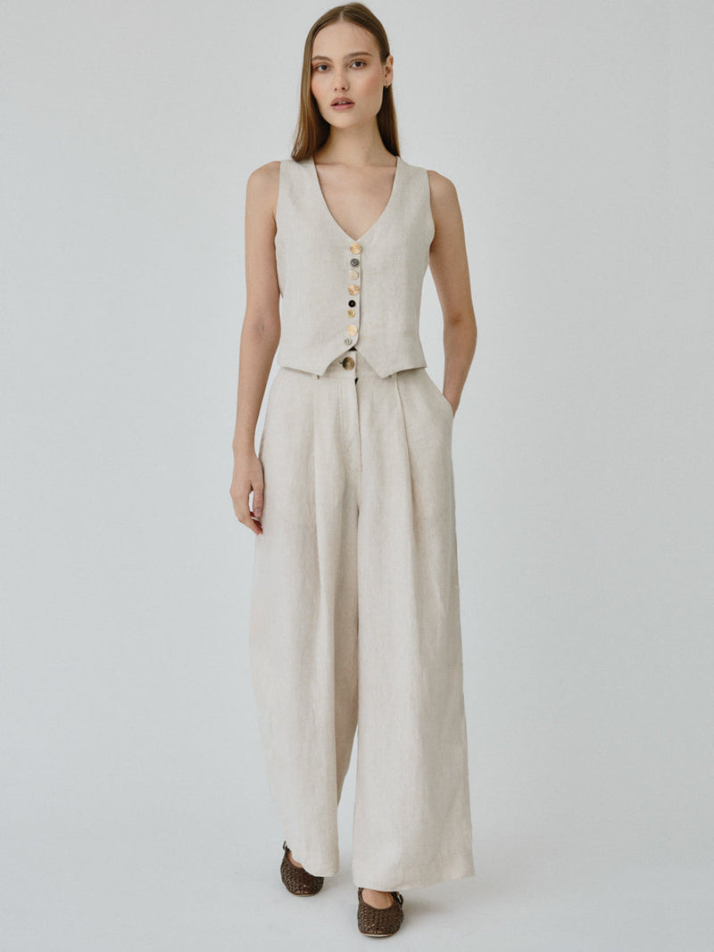 Women's Linen Trousers in Beige Co-ord Set | Celeste | Fanfare