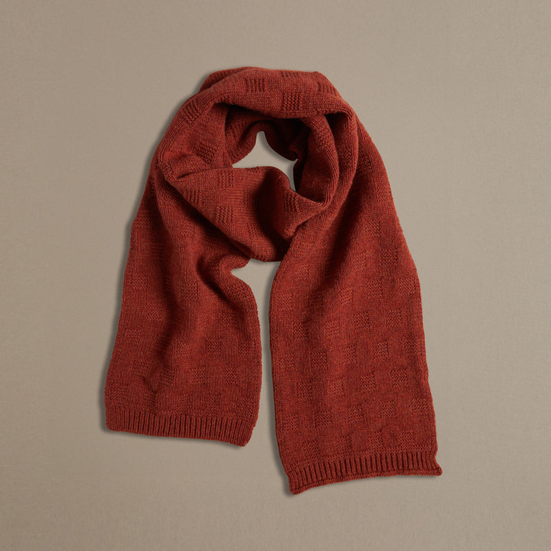 British Made 100% Merino Wool Unisex Garter Sitch Scarf in Rust 