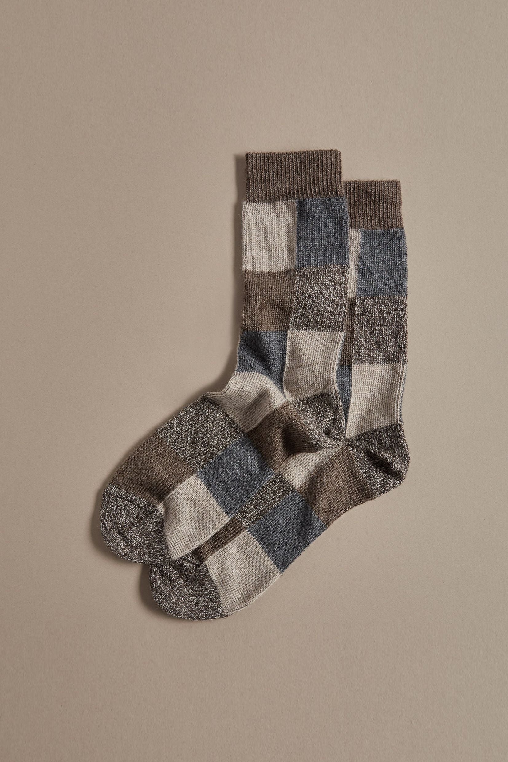 Chequerboard mens and womens merino wool socks made in the UK