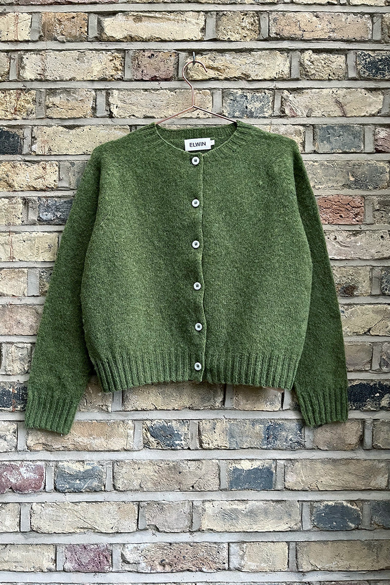 Ada Lambswool Cardigan Moss Green - Sustainable Knitwear UK