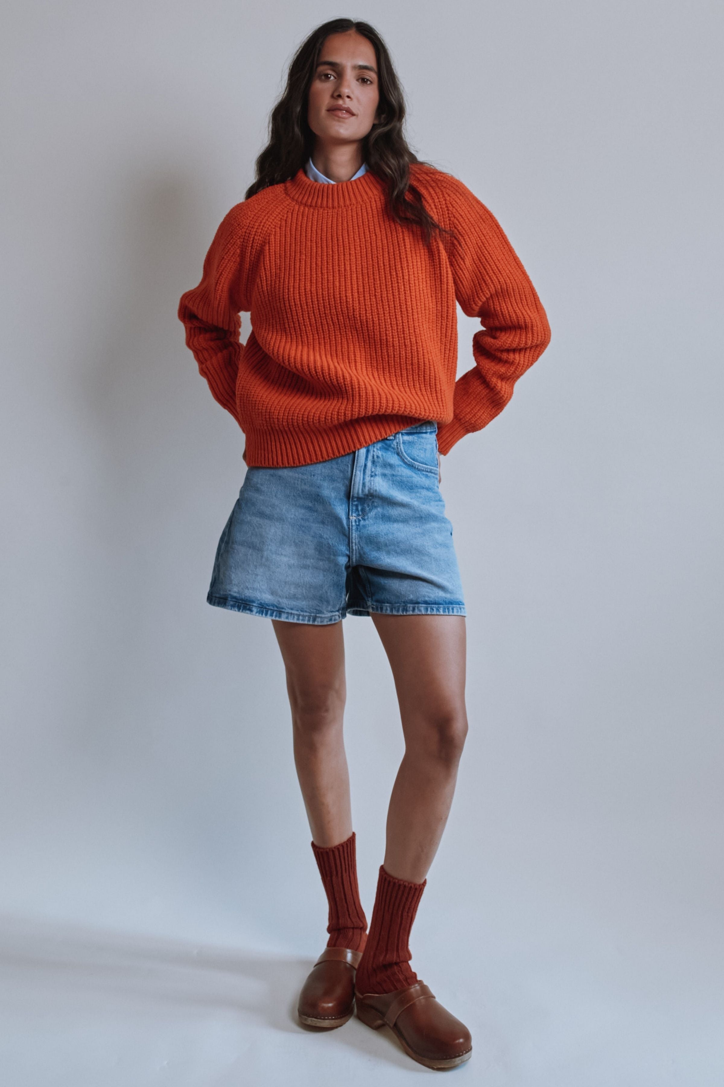 AGNÈS Raglan Sweater in Merino Wool - Burnt Orange