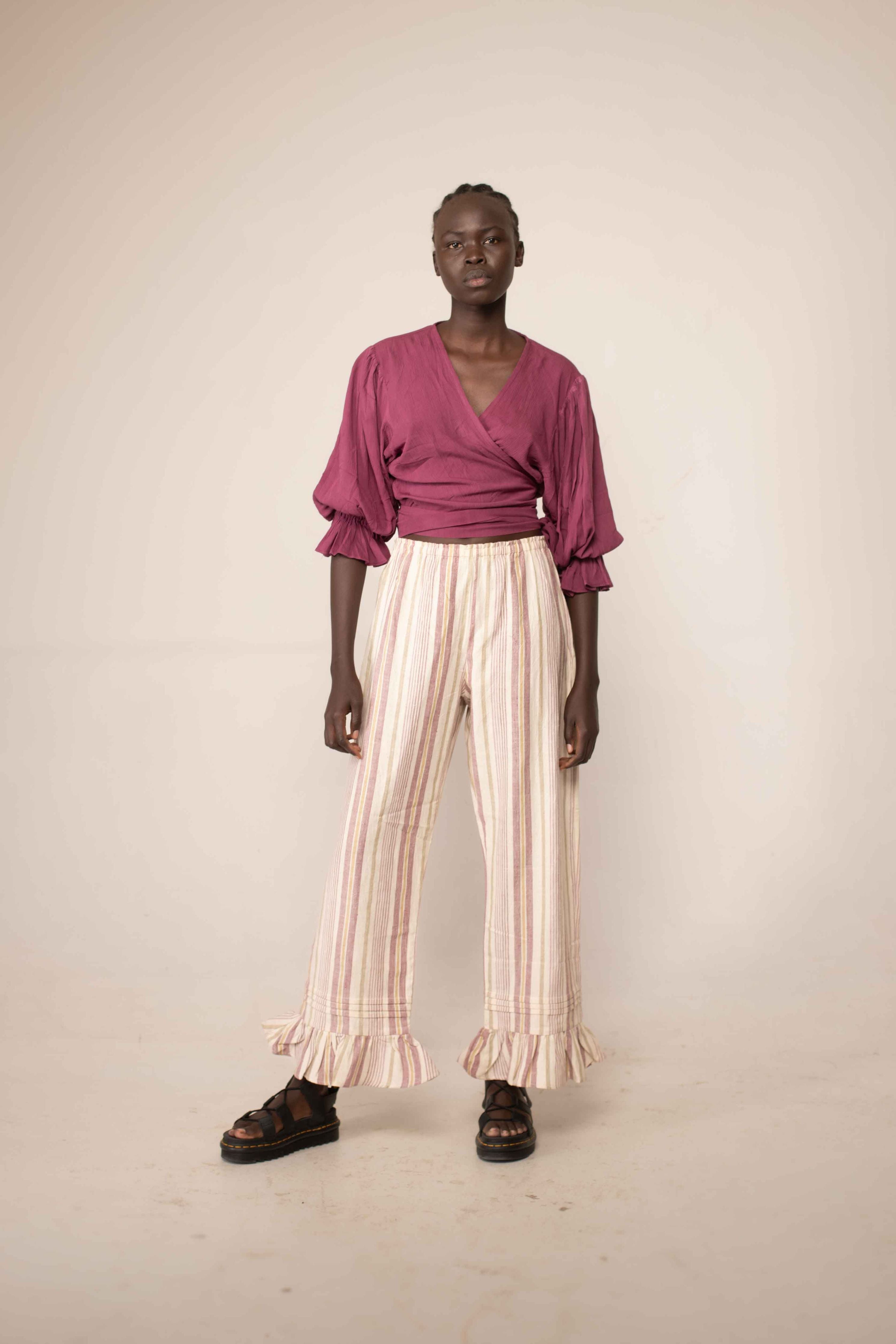 Frill hem pants - Sisal stripe