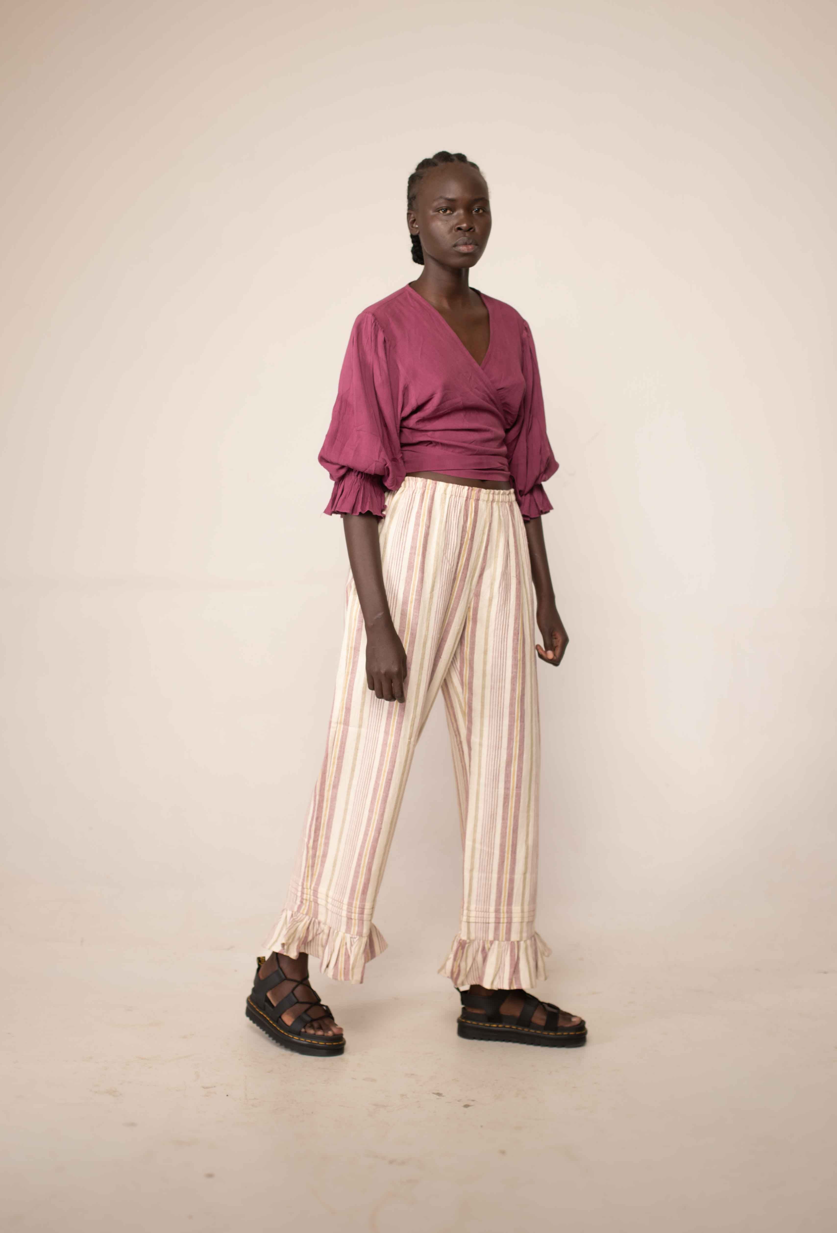 Frill hem pants - Sisal stripe