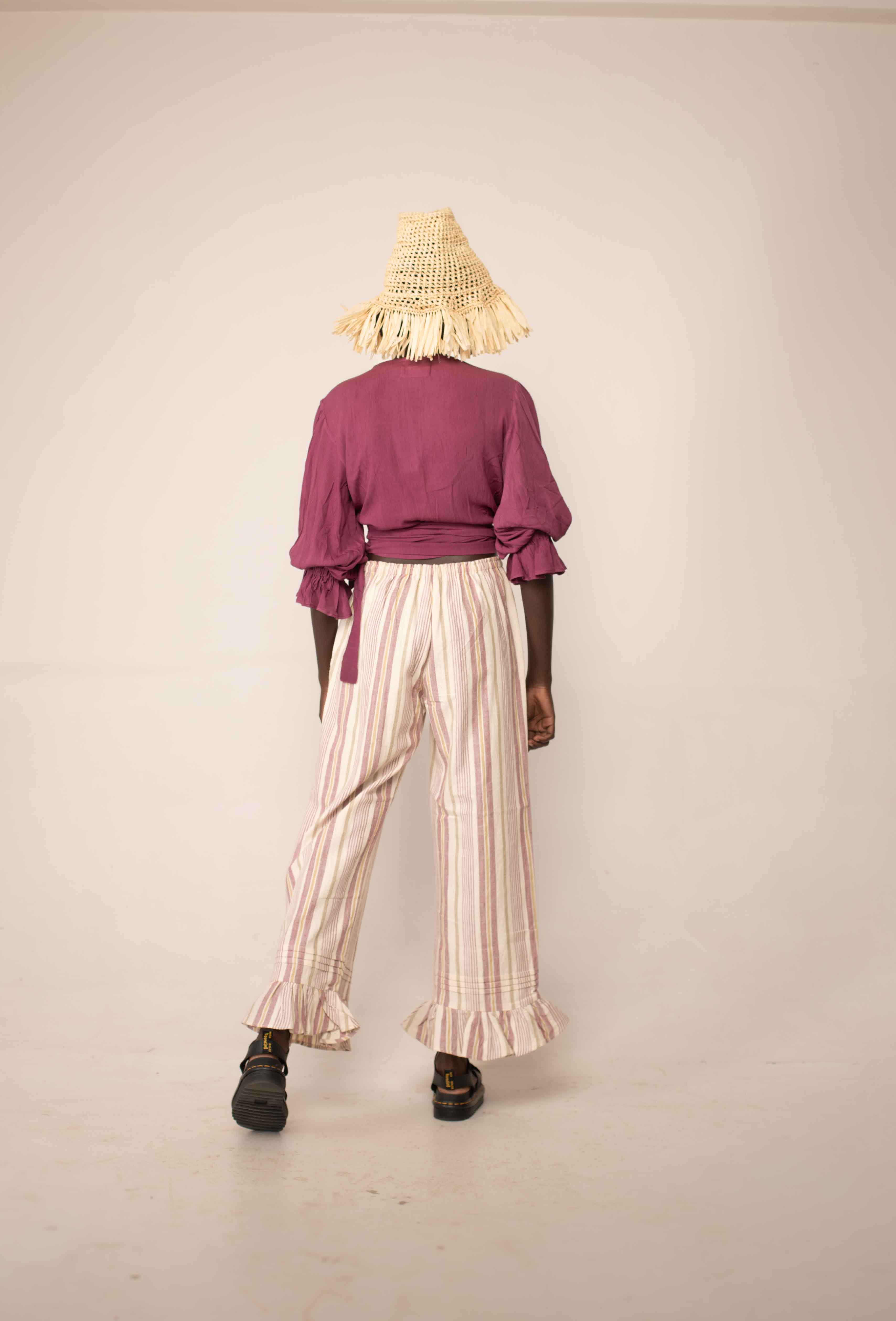 Frill hem pants - Sisal stripe