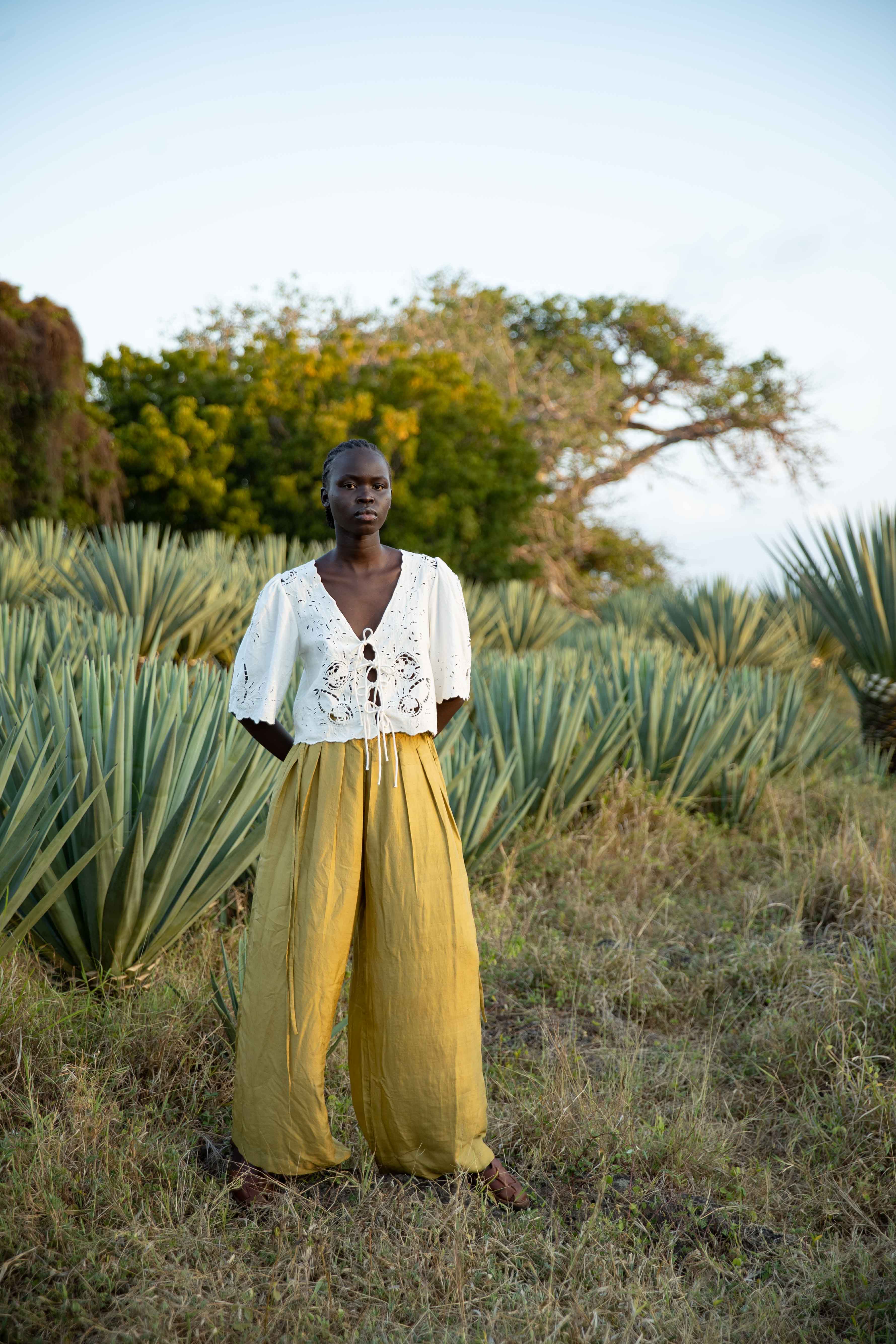 Bag pants - Charteusse silk