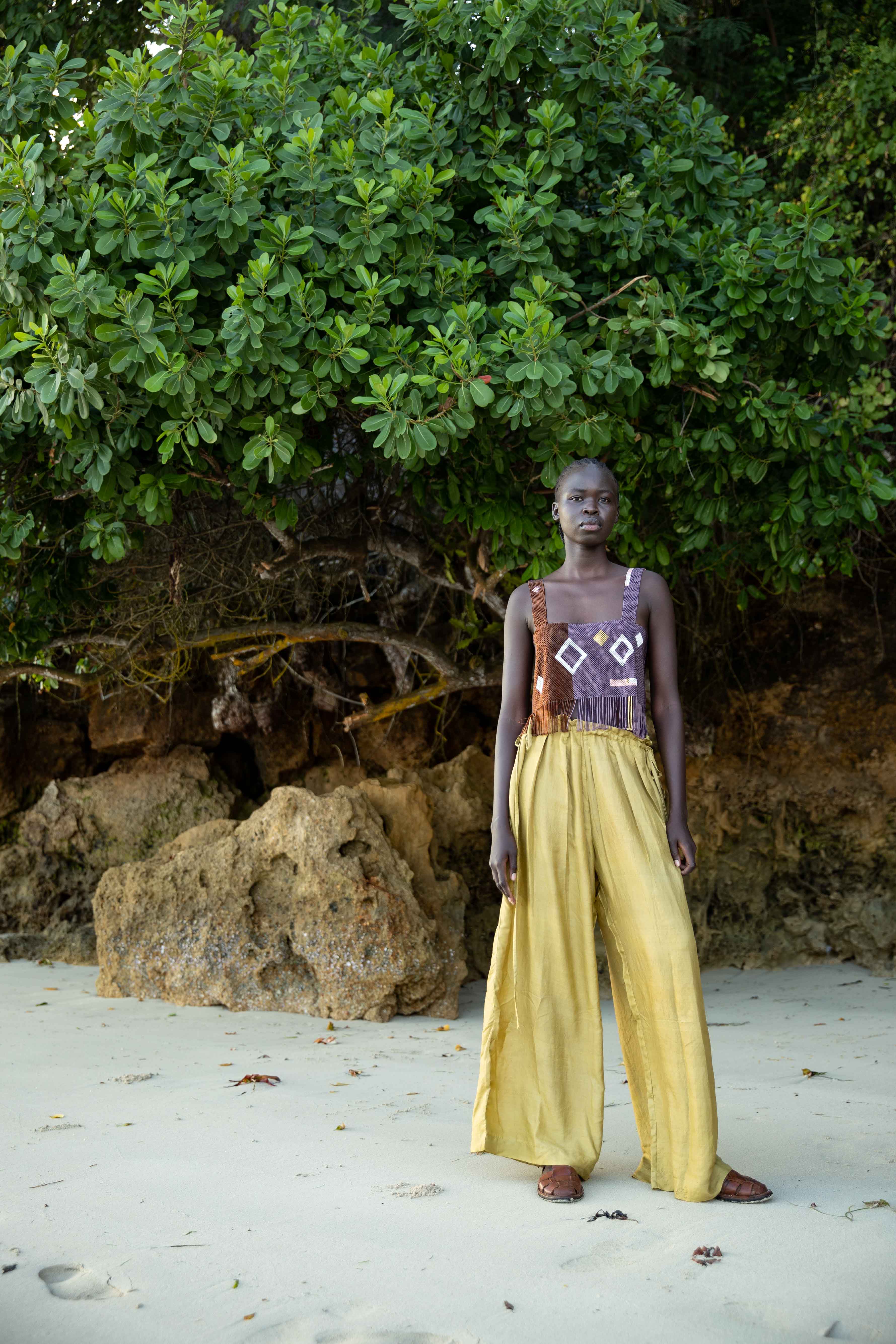 Bag pants - Charteusse silk