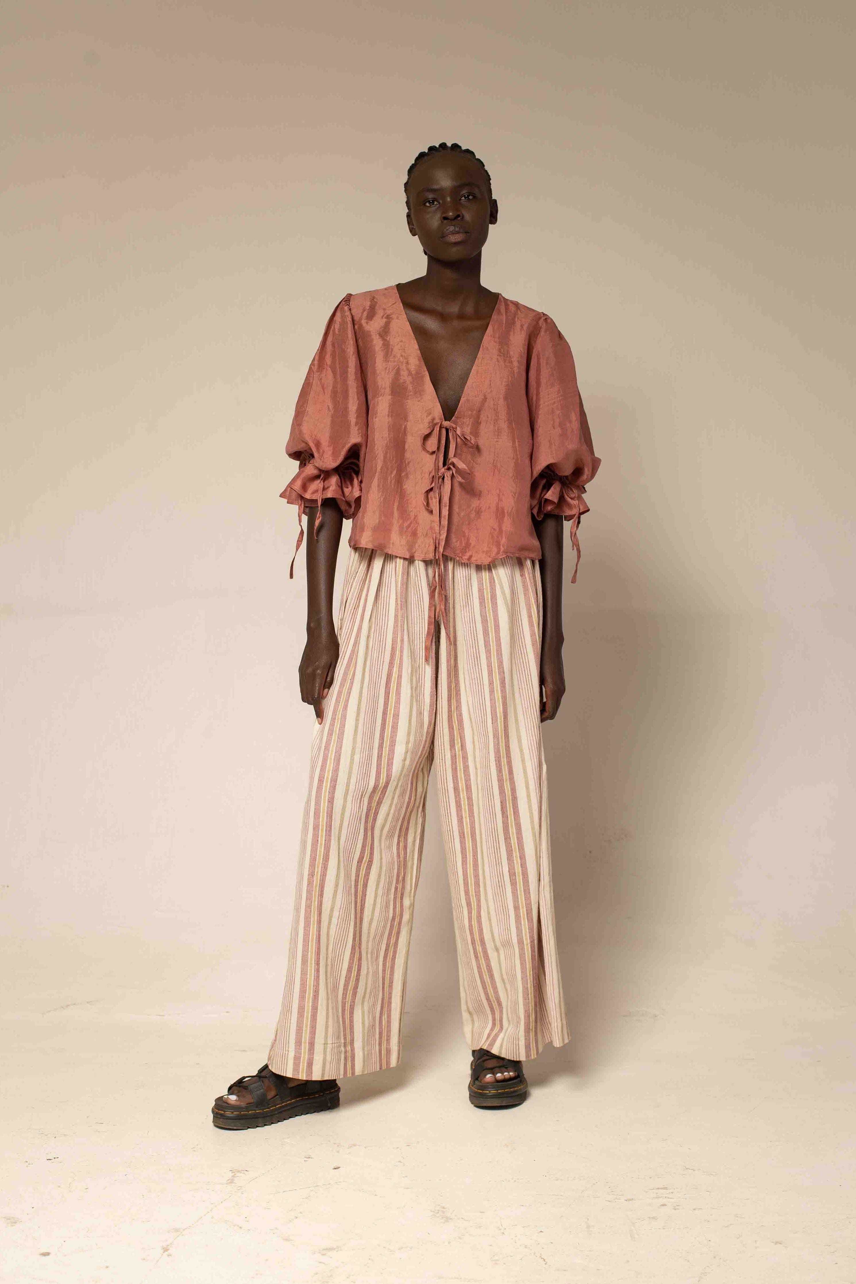 Tie front top - Old rose