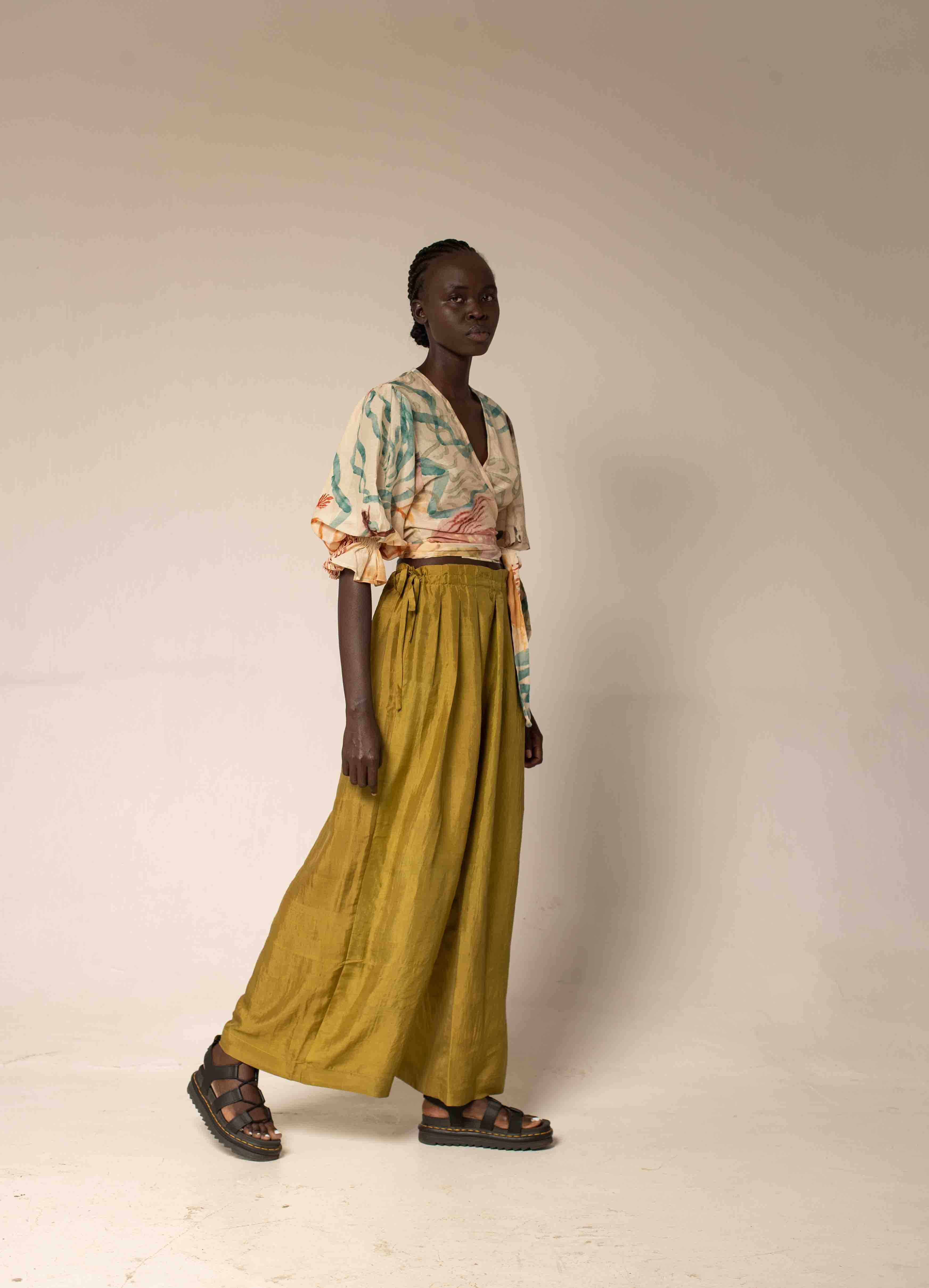 Bag pants - Charteusse silk