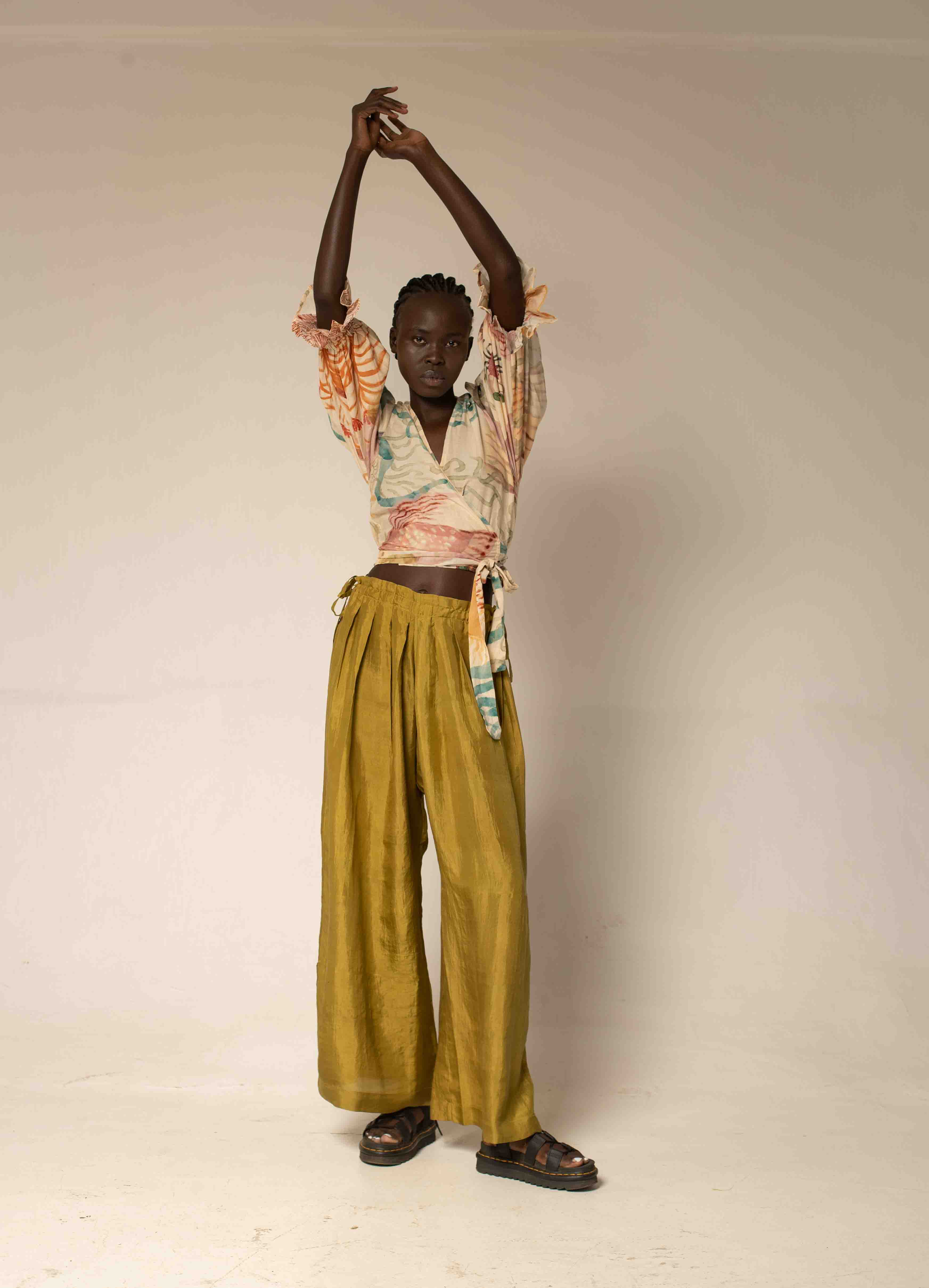 Bag pants - Charteusse silk