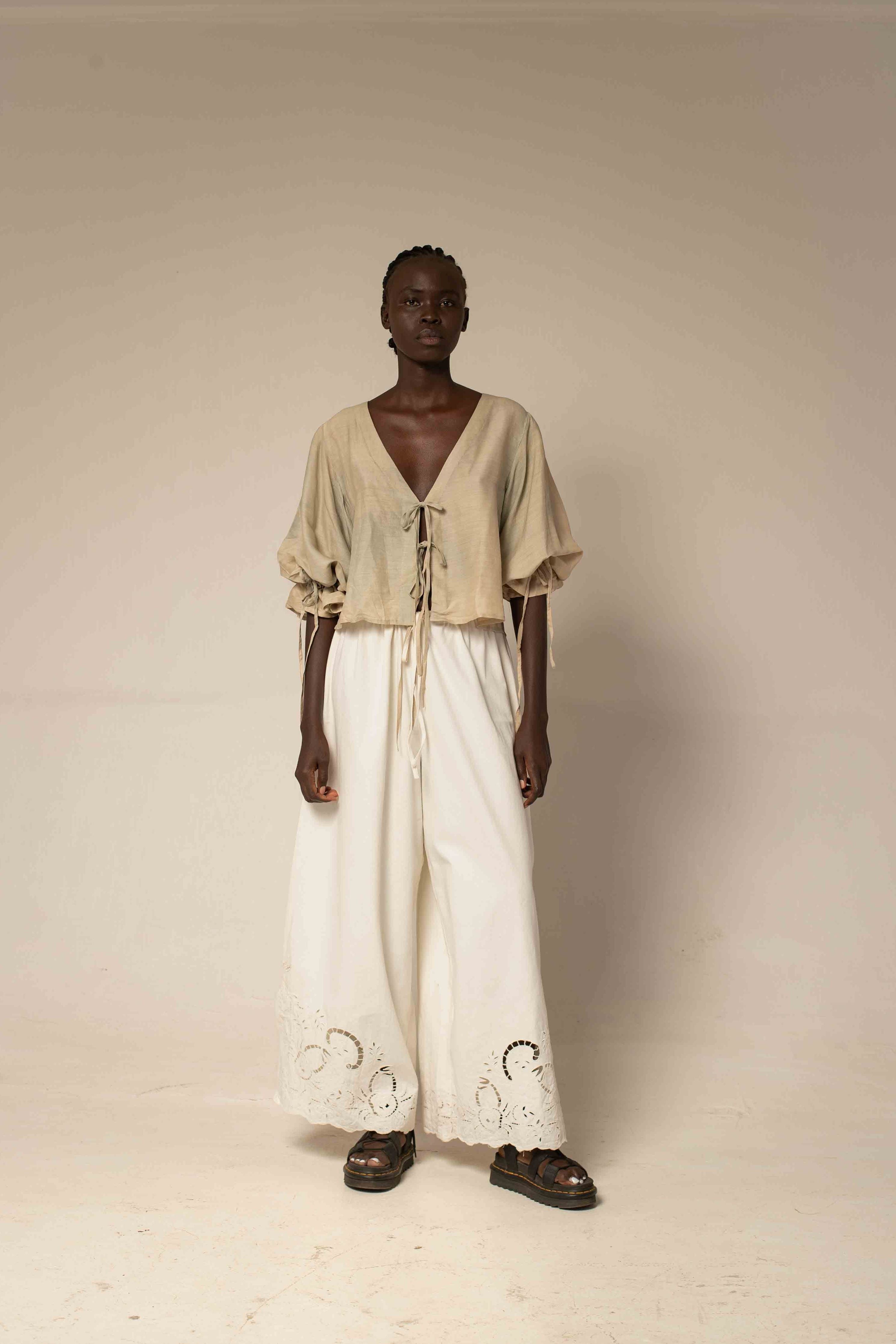 Tie front top - Moss