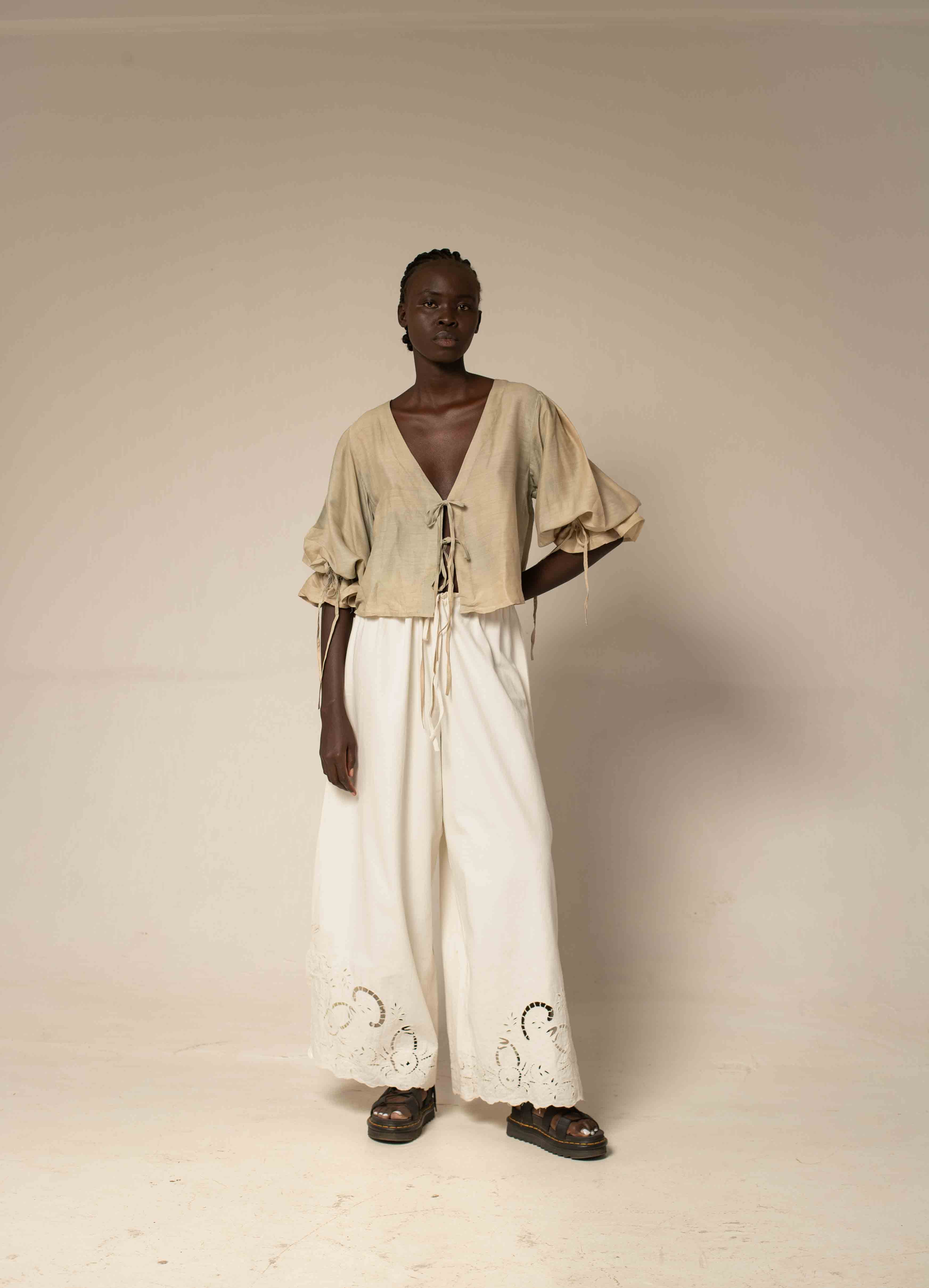 Tie front top - Moss