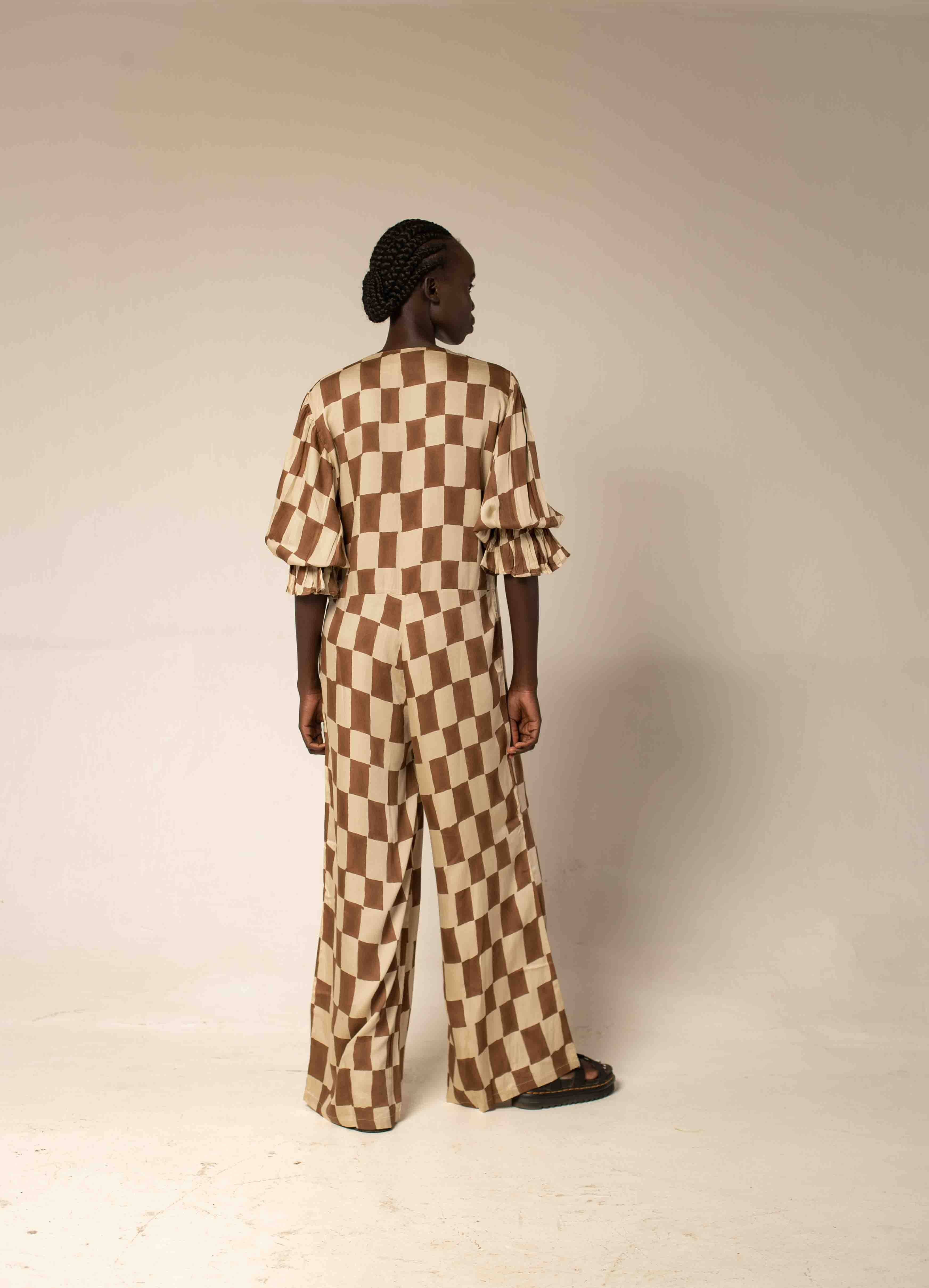 Jumpsuit - block print mocha