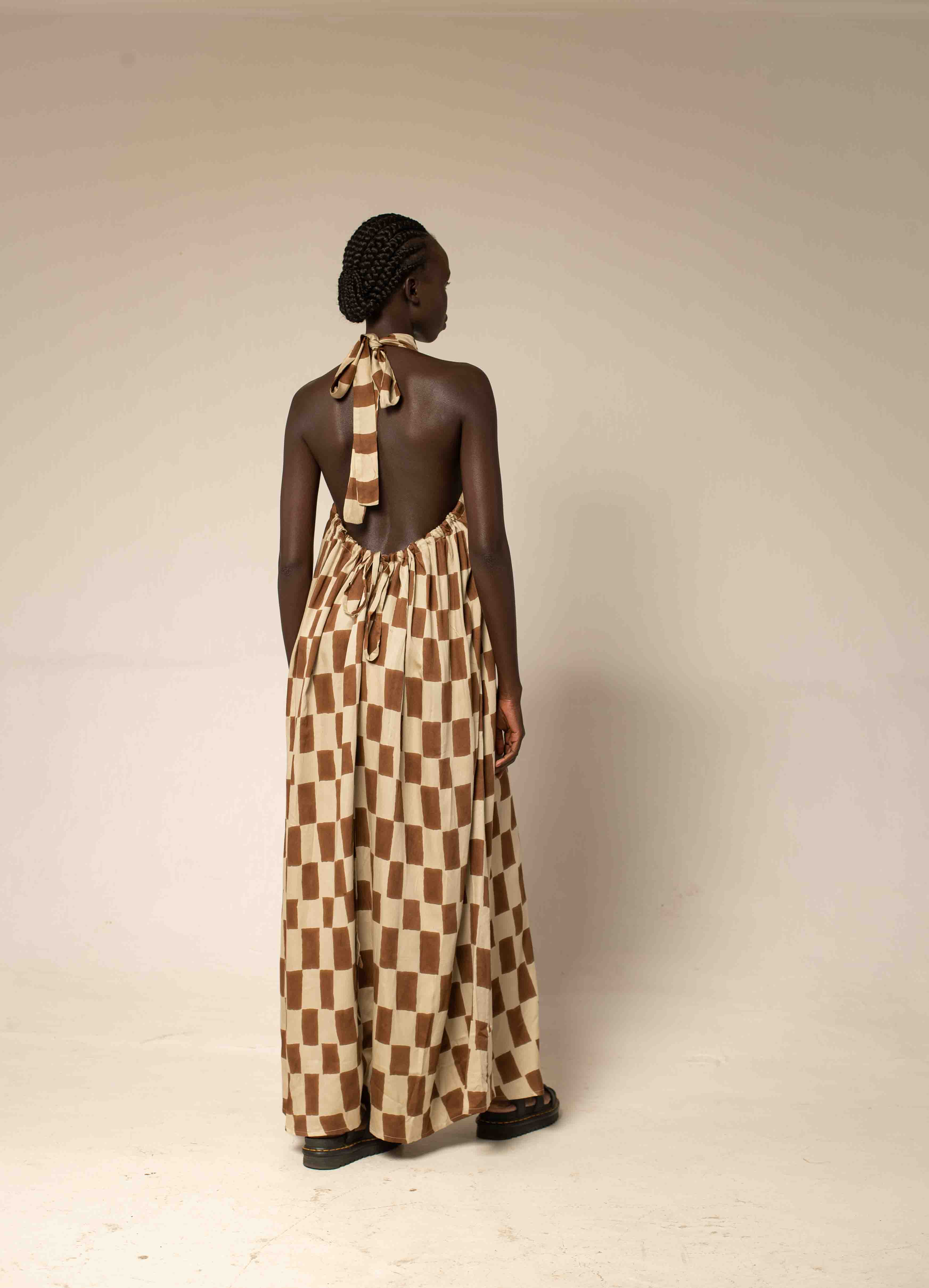 Halter neck dress - Block print mocha