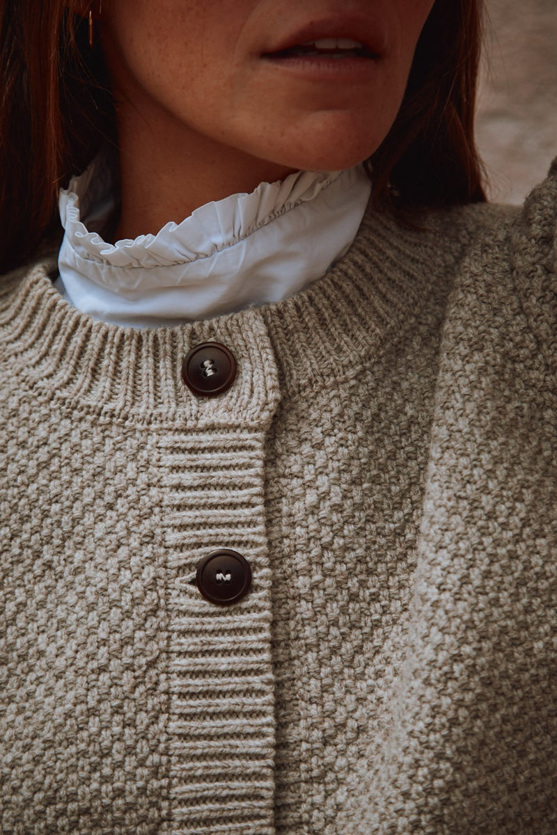 ANAIS Puff Sleeve Cardigan in Merino Wool - Beige - Spanish Merino Wool Cardigan - L'Envers