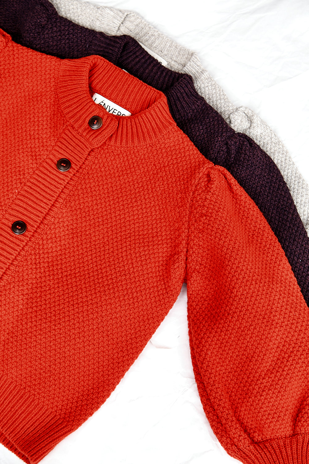 ANAIS Puff Sleeve Cardigan in Merino Wool - Beige