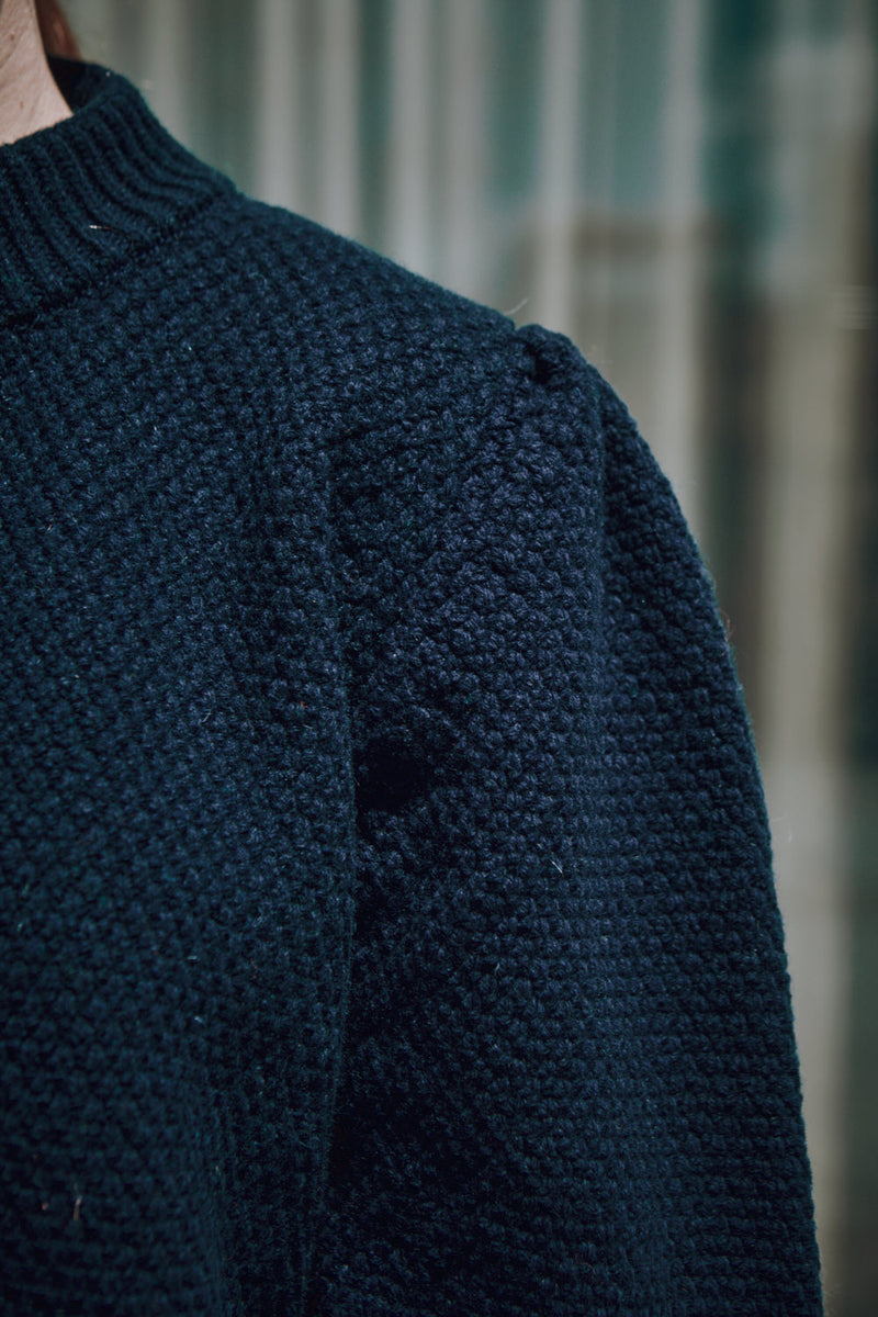ANAIS Puff Sleeve Cardigan in Merino Wool - Navy