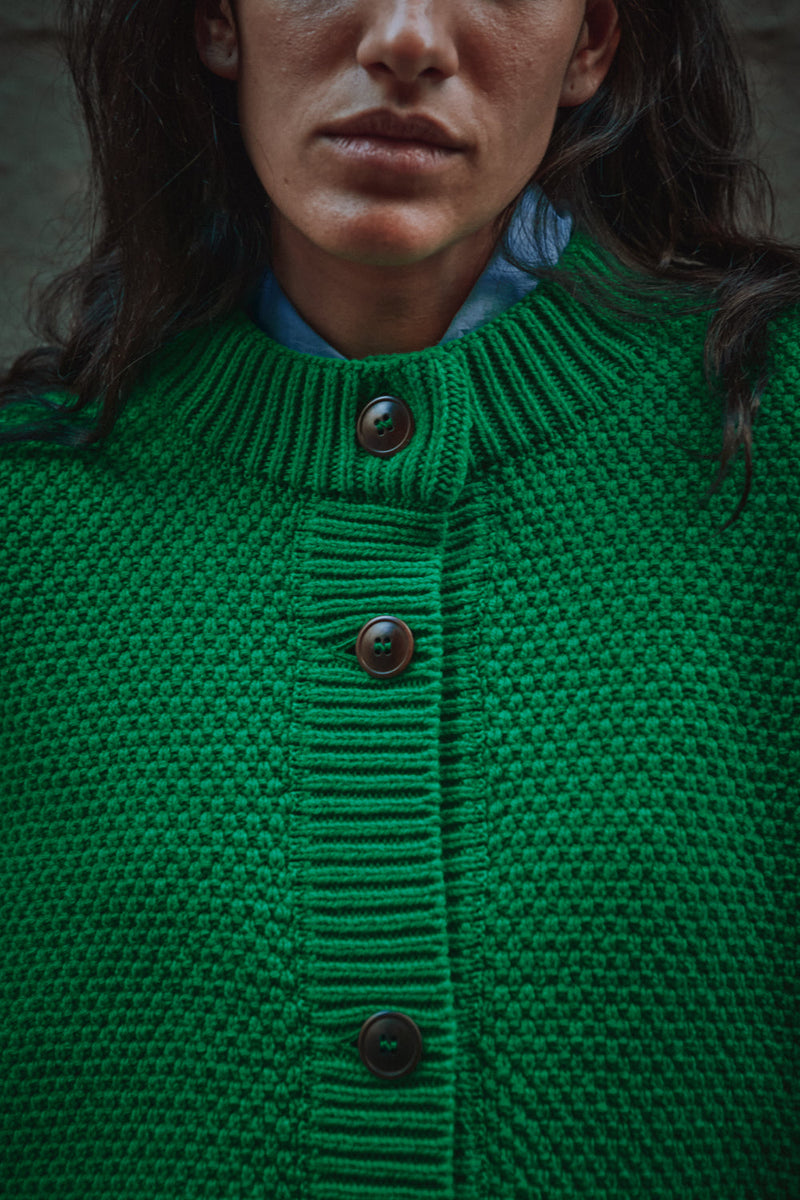ANAIS Puff Sleeve Cardigan in Merino Wool - Parrot Green