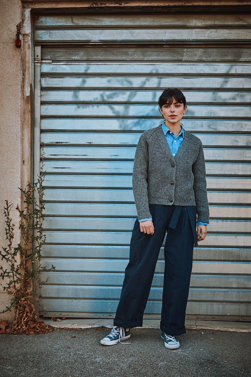 ANNA V-Neck Cardigan in Merino Wool - Ash Grey - Spanish Merino Wool Cardigan - L'Envers