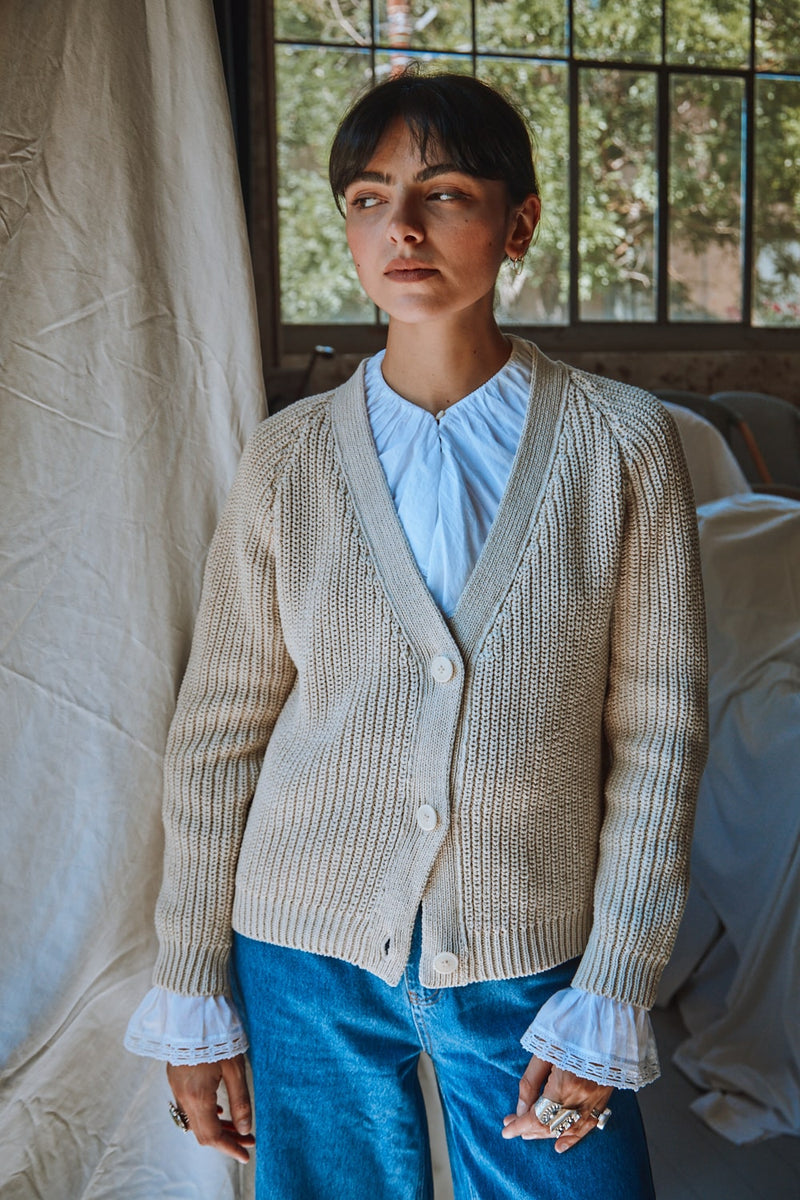 ANNA Cardigan in Off White - 100% Organic Cotton - L'Envers