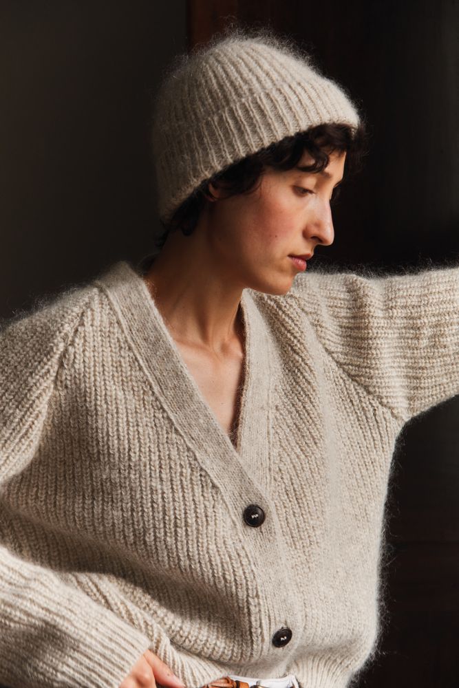ANNA V-Neck Cardigan in Merino-Mohair Wool - Beige -100% cruelty free merino wool -  Spanish Merino Wool Cardigan - L'Envers