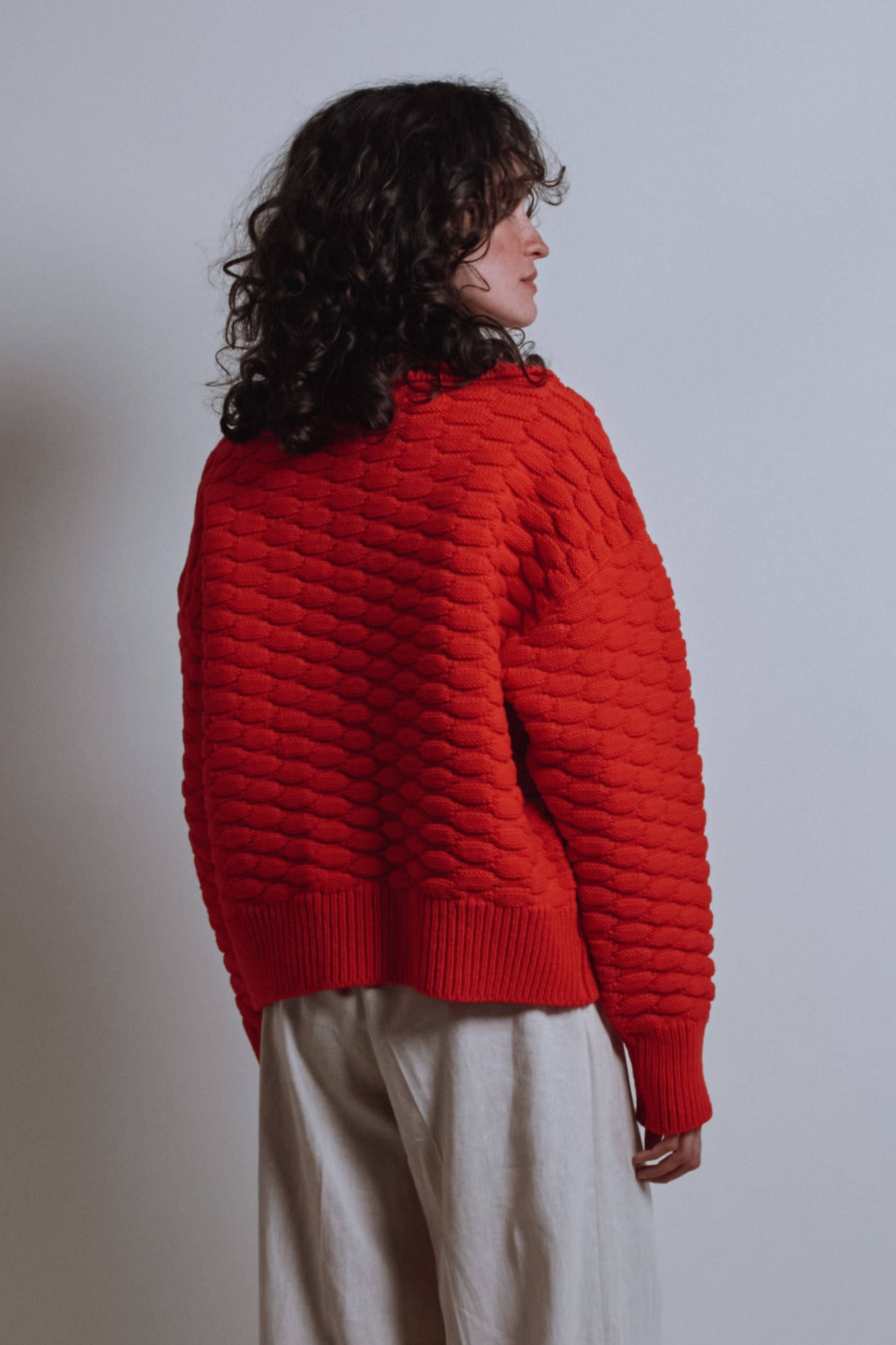 ASTRID Shirt-Collar Cardigan Jacket in Merino Wool - Red