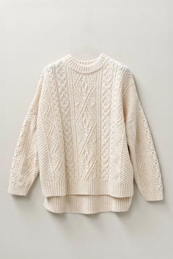 The Freyja British Wool Cable Sweater in Ecru