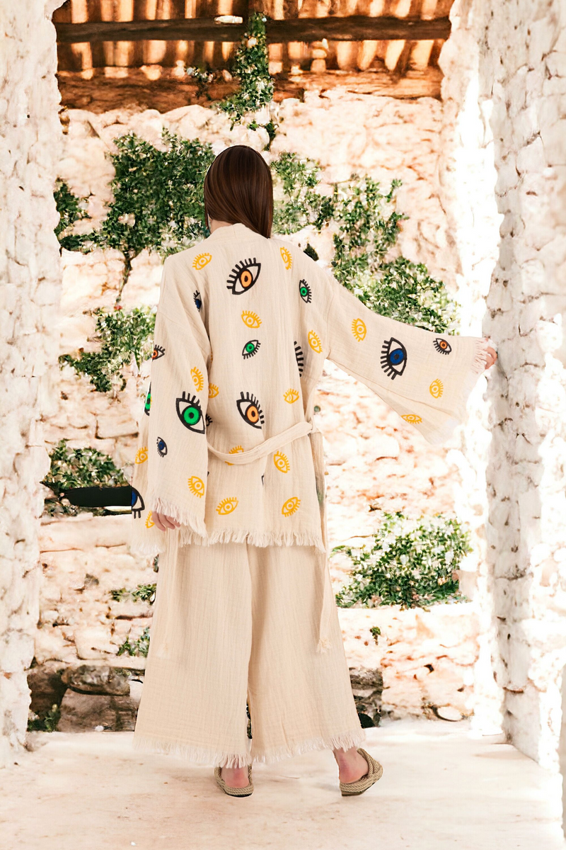 AZRA Kimono & Pant Set in Natural | Women's Kimonos & Holiday Co-Ords