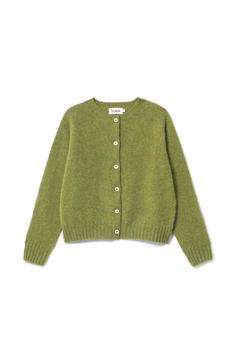 Ada Lambswool Cardigan Moss Green - Sustainable Knitwear UK