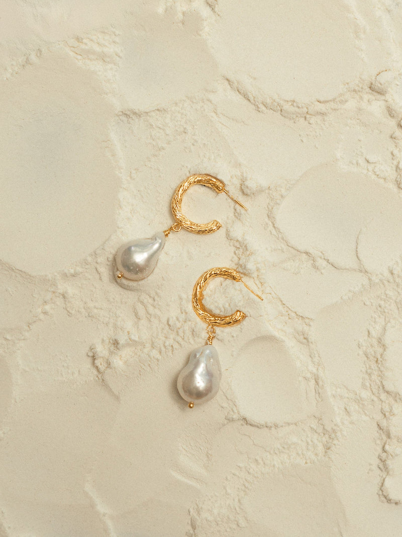 Archaic Baroque Pearl Hoop Earrings