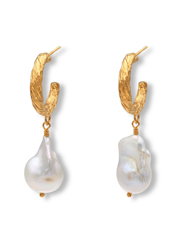 Archaic Baroque Pearl Hoop Earrings