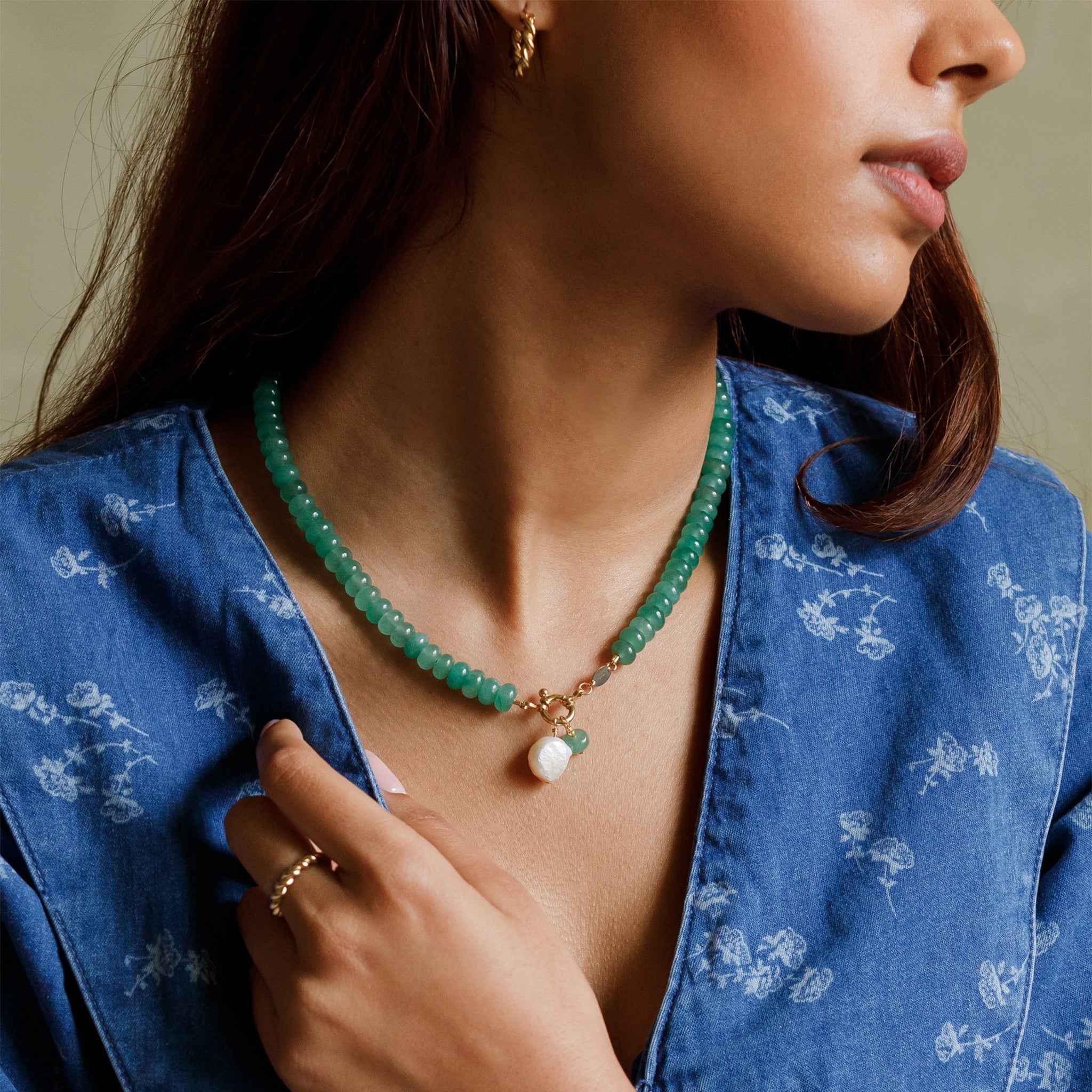 Green Aventurine Statement Beaded Necklace