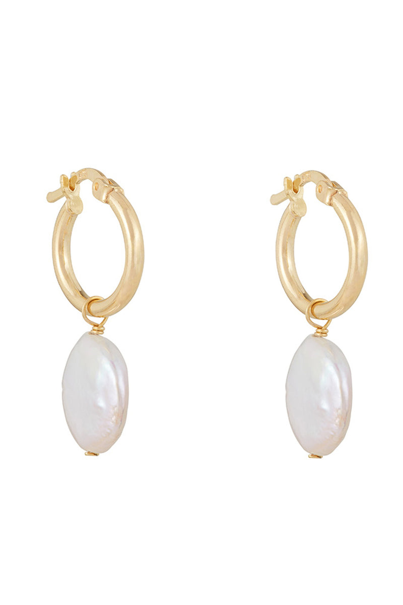Round Pearl Drop Hoops: Gold