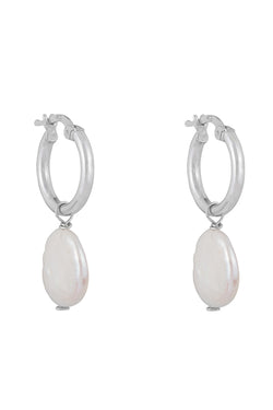 Round Pearl Drop Hoops: Silver