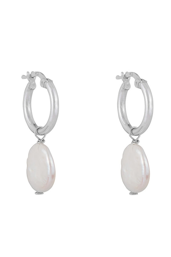Round Pearl Drop Hoops: Silver