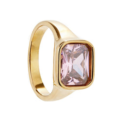 Square Gold Cocktail Ring: Pink