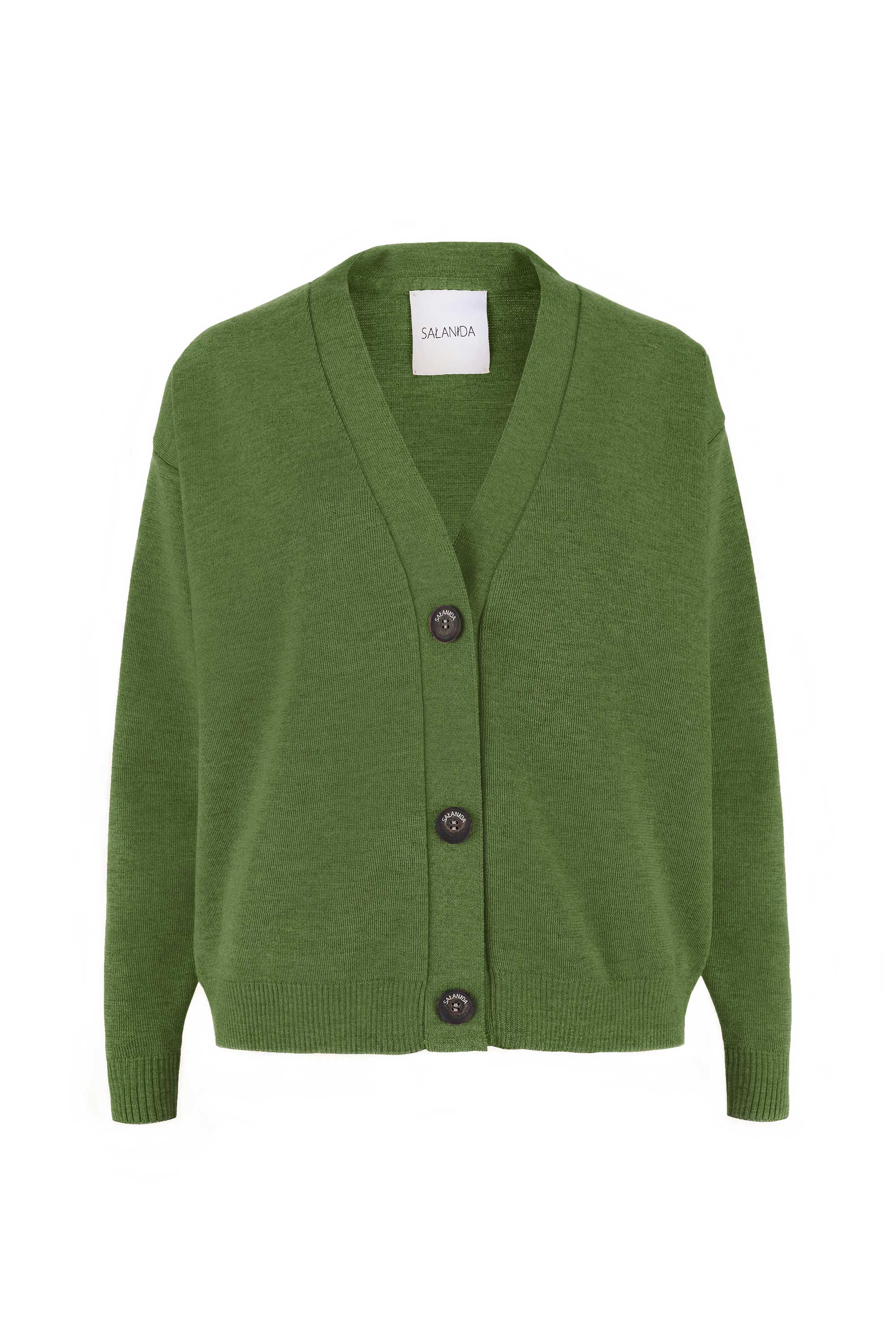 Bene 100% Merino Cardigan Olive Green