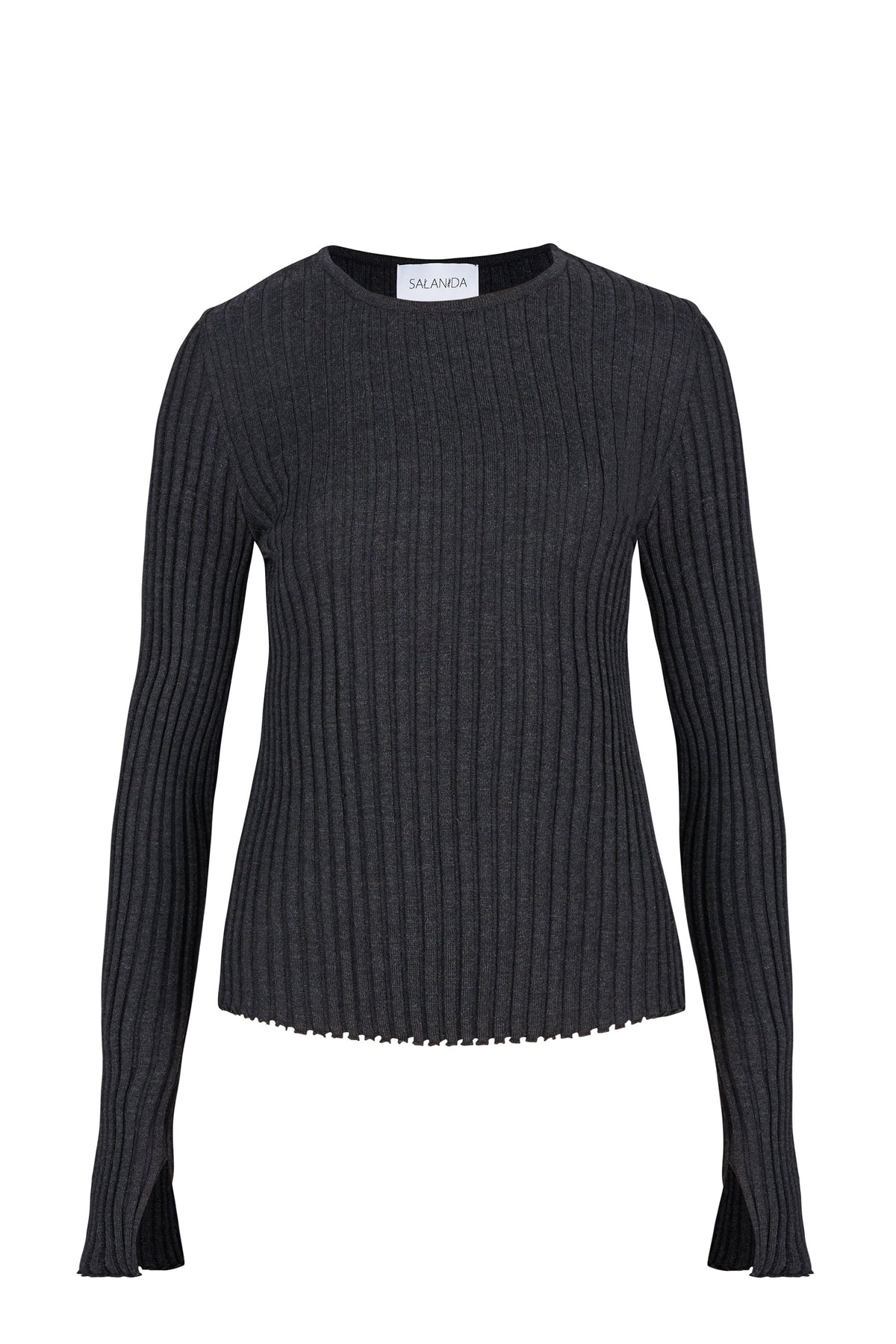 Brera 100% Merino Long-Sleeve Top Black Melange
