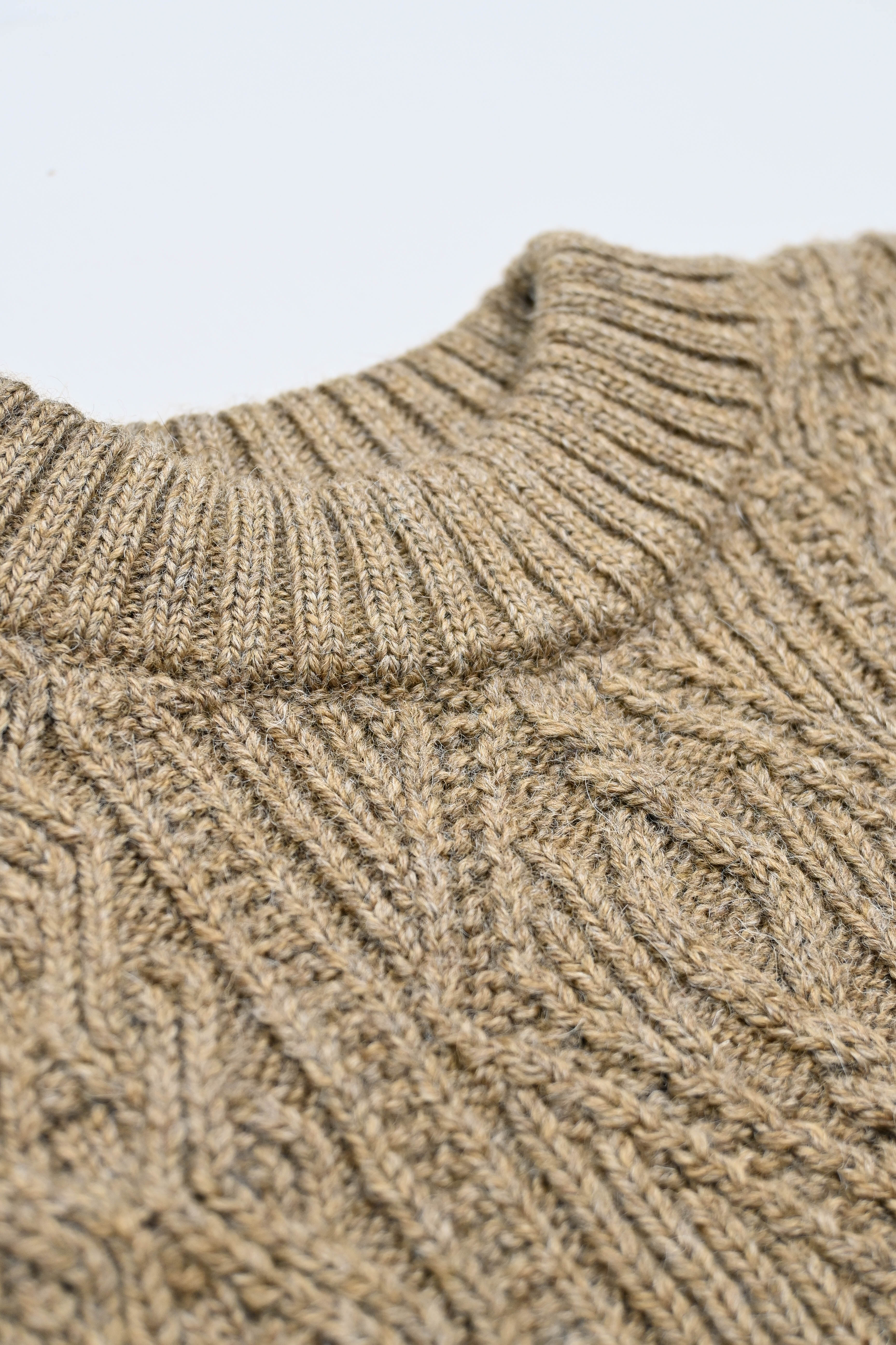 The Freyja British Wool Cable Sweater in Bronze Olive